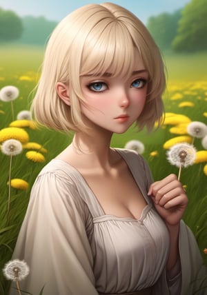 score_9, score_8_up, score_7_up, score_6_up, score_5_up, score_4_up, (source_anime),  1girl, solo, looking at viewer, blush, short hair, open mouth, blonde hair,  hair ornament,  green eyes, ass, pants, from behind, (dandelion field:1.4)

(iconic medieval),(dynamic pose, looking at viewer),more detail XL,  mystical forest and huge dandelion,