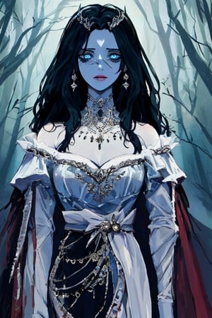 infernal princess, with human form but with diabolical features, scenery, full details, 1 girl, casually dressed, slender body, blue eyes, black hair color, light skin, masterpiece,horror