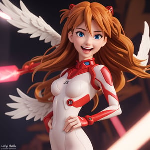 asuka,angel_wings, angel, masterpiece, full details, details, black eyes, blonde laughed hair, dynamic background  , blue eyes