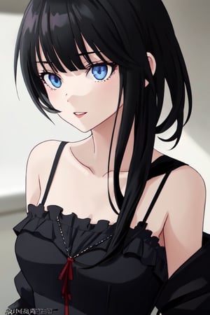 infernal princess, with human form but with diabolical features, full details, 1 girl, casually dressed, slender body, blue eyes, black hair color, light skin, masterpiece,aakurumi