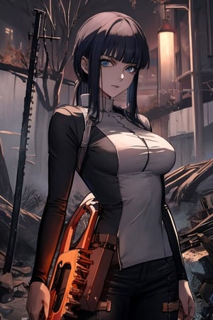 infernal princess, with human form but with diabolical features, full details, 1 girl, casually dressed, slender body, blue eyes, black hair color, light skin, masterpiece,horror,raidenshogundef,makima (chainsaw man),ruanyi0070