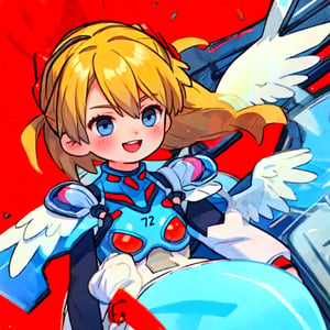 asuka,angel_wings, angel, masterpiece, full details, details, black eyes, blonde laughed hair, dynamic background  , blue eyes