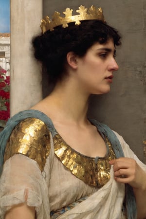 Shining goldleaf crown on a dark-haired woman by Lawrence Alma-Tadema