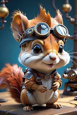 cute squirrel with goggles, steam punk style, cg render, animal, 4k, simple, asthetic (3d, cute, chibi style), ((perfect high detailed image)), hyper-realistic detailed rendering, elegant pose, professional lighting, intricate details 