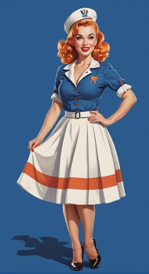 1 woman, wearing netherlands clothes, illustration, pin up style, simple background, full body