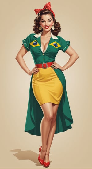 1 woman,wearing brazilian clothes,illustration,pin up style,simple background,full body