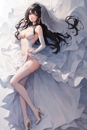 (dakimakura (medium):1.3) ,(full-body_portrait:1.5) ,(solo focus:1.1) , (on side:1.1) ,(on the bed:1.1),(only one people:1.1),(the mature woman, she is a bride, (she wears a white wedding dress, a white veil on her head), (she wears the white bridal gauntlets) , (She wears the white stockings) , (she wears white high heels),covered navel, long hair, red eyeshadow, long eyelashes, highly detailed, highres, (perfect face:1.3), (detailed face:1.3), (detailed eyes:1.3),(detailed mouth:1.3), (perfect hands:1.05), (perfect fingers:1.05), (big boobs:1.4, clevage), shy , (light black eyes:1.1),(black hair:1.3))