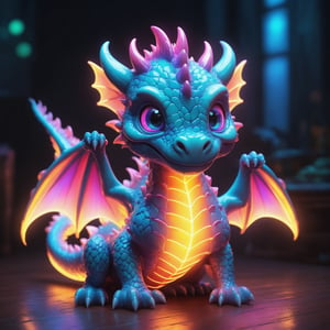 fantasy very cute baby dragon made of neon rays, ultra detailed, fairy lighting, photorealistic, bright colors, volumetric rays of light, hdr.
