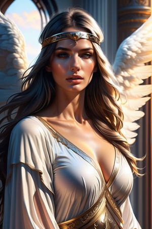 ((Generate hyper realistic captivating scene featuring a beautiful female angel with a blindfold praying)) rich intrincate detailed, long dark hair, 16k resolution, masterpiece, highly complex setting, dynamic lighting, breathtaking, ,DonMM1y4XL