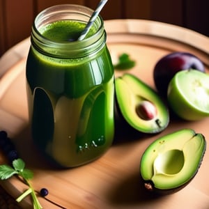 green juice in a jam, avocado, grapes, green apples 