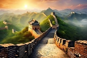 Chinese-style background picture, Chinese-style architecture, the Great Wall and other elements in it, realistic, 8K