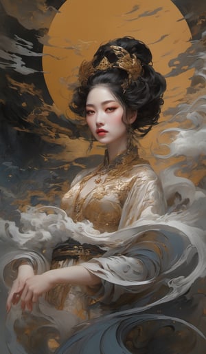 chinoiserie, witch, queen, minority, close-up, focus, best quality, mystery, oil painting, oil painting, mystery, crazy details, complex composition, strong colors, science fiction, wearing intricate gold jewelry, filigree, transparency, dynamic lighting
Ink style, gray scale, pastel, mysterious atmosphere, complex embroidery, red clothes, portrait of a lady, delicate brushwork, frontal composition
Watch dynamic footage of black ink flowing: Photorealistic masterpieces in 8k resolution: Aaron Hawkey and Jeremy Mann: Intricate fluid gouaches: Jean Bart tiste monger: Calligraphy: Cene: Colorful watercolor art, professional photography, natural light, volumetric light maximizing photography Image: by marton bobzert: 8k resolution concept art of sophistication, sophistication, elegance, vastness, fantasy, gold jewelry psychedelic realism, dark composites, octane renders, dripping paint, nightmarish flames, hair accessories galore and HairpinDonMASKTexXL
Mural with mythical beasts and pine trees as background