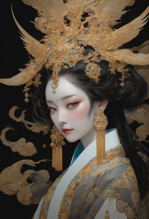 Chinese style, witch, queen, close-up, focus, best, oil painting, oil painting, mystery, crazy details, complex composition, rich colors, science fiction, wearing intricate gold jewelry,, dynamic lighting, full body portrait, female
Ink, gray scale, pastel, mysterious atmosphere, complex embroidery, dark gold ornaments, portrait, meticulous brushwork, frontal composition
Watch dynamic footage of black ink flowing: Photorealistic masterpieces in 8k resolution: Aaron Hawkey and Jeremy Mann: Intricate fluid gouaches: Jean Bart tiste monger: Calligraphy: Cene: Colorful watercolor art, professional photography, natural light, volumetric light maximization photography Image: by marton bobzert: 8k resolution concept art intricate, elegant, vast, fantasy, gold jewelry psychedelic realism, dark composite, octane render, dripping paint, nightmare flames, eye detail DonMASKTexXL, metal jewelry
