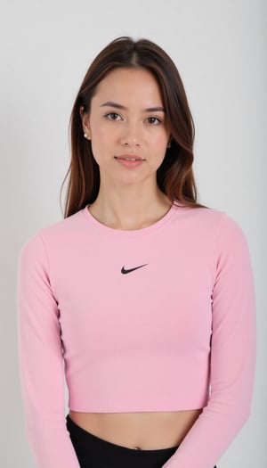 one lady wearing croptop03 Pink Nike Sweater with Black Logo 