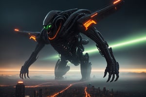 A majestic and awe-inspiring view of the city's grand and alien infrastructure, with a sense of scale and vastness, glowing and pulsing energy, and a sense of mysterious technology, 3D rendering, trending on Pinterest and Tumblr, art by Vitaly Bulgarov and Jama Jurabaev and Maciej Kuciara and Raphael Lacoste and Alex Roman