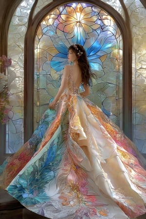 (masterpiece, top quality, best quality, official art, beautiful and aesthetic:1.2),(1girl),full body,extreme detailed,(fractal art:1.3),colorful,highest detailed,,1girl,full body,installation_art,indoor,french_window,dress