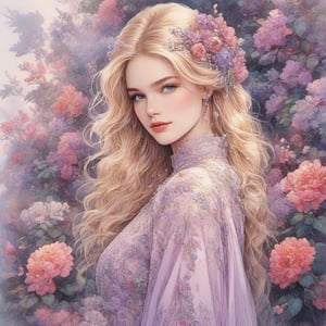  ((extremely perfect detailed)), Masterpiece, HD, 16K, A captivating minimalist illustration of a 20-year-old blonde beauty. ((extremely detailed)), ((perfect detailed eyes and face)), CoG_v2, European ink illustration, (2d ink line art)), (detailed hair), full body, (line art), particles, concept art,mysterious, dreamlike, perfect anatomy, (long hair), great realistic features, (detailed, detailed florals, crystals, minerals), (holographic perfect detailed jewelry:1.9), masterpiece, pure perfection , sharp focus, ink, (art nouvea), (v_shape_face of woman, young lady:1.9), (one upper body), (garden background behind women), (modern design dress), ((evening layered gown)), ((away upper body)), (holographic frame of art nouveau),Beautiful female, ((holographic sparkling translucent jewelry),, ((colorful rainbow_colours holographic soft sparkling particles highlights bokeh:1.9)), ((ombre rainbow_colours holographic)), masterpiece, best quality,highres, female, look_at_viewer, tall, perfect stature, liuli,bangs, chromatic dispersion, tansparent_plastic, coloured glaze, (Polychromatic prism effect), iridescence/opalescence, glowing colors, aluminum foil, Glowing ambiance, (holographic long dress floating on standing female:1.9), ( by Greg Manchess and Miles Aldridge). ((1 blonde Nordic girl)), Picture a mesmerizing fusion where the rich heritage of Hmong ethnic attire intertwines with the enchanting world of Lolita fashion. The garment, a visual symphony, showcases vibrant cross-stitch patterns reminiscent of Hmong craftsmanship, meticulously stitched in an array of colors. The dress flows gracefully, embracing the whimsical elegance of Lolita fashion with lace, bows, and layers, creating a harmonious dance of tradition and modernity. Each detail, a brushstroke in this vibrant canvas, tells a story of cultural richness and sartorial fantasy, offering a feast for the eyes that captivates and transcends genres.,Flower queen, (garden background behind women), (multicoloured abstract smears of oil painting), ((soft illumination)), ((only one female body standing away on flowers garden:1.9)), ((all tall human height:1.9)), ((extremely perfect detailed)), Masterpiece, HD, 16K, A captivating minimalist illustration of a 20-year-old blonde beauty. ((A painting in shades of mauve, lace gown and elaborate floral wreath)), (((airbrush art by Yoji Shinkawa:1.9))) Layered tulle gown with sparkling lace, ((standing between Syringa vulgaris lilac astilbe bloom)), ink art,line art illustration, ((the main heroine standing away in all human height between flowers)), standing away, flat illustration, ink, 