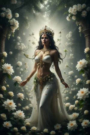 epic queen woman god majestic luxury of jasmine flower, full body mistic composition