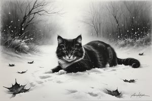 Charcoal drawing, crayons, black pencil drawing, pencil drawing, black and white drawing, graphite drawing,
masterpiece, crayons, pencils, mj, RTX, 4k, HDR, Anna Razumovskaya, Casey Baugh, Antonio Mora, Aminola Rezai, Giovanni Boldini, art, realistic art. cat, first snow, flakes, partial snow cover, film frame, breathtaking, falling leaves, melancholy mood, nature's farewell in the rustling wind, photorealism, film grain, film frame, bokeh, intricate detail, perfect composition, beautiful detail complexity