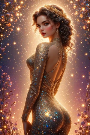 ((extremely detailed:1.9)), ((extremaly right female body proportions:1.9)). Masterpiece, HD, 16K, A captivating minimalist illustration of a 18-year-old beauty, luminous evening dress design, pastel colours, ink drips multicolor background, autumn lights, looking over shoulder pose, shiny, glitter. half turn body, looking over shoulder pose. (((extremely detailed:1.9)), ((extremely right perfect female upper body proportion:1.9)). Masterpiece, HD, 16K, A captivating minimalist illustration of a 18-year-old beauty. (gothic beauty, push up busty, black and gold, beads chiffon gown, ornate motifs beads threads, pattern of beads lace, beads sparkling lace, gems, beautiful full black lips, eye drawing, tuxedo eyes, long fluffy lashes, big layered black hair, large curls on long hair), beads wreath in hair, beads threads on hair, the tights with sparkling lace, ((midjorney style face:1.9)), ((detailed flux type face:1.9)), bohemian, delicate image, hyper-detailing, aesthetic, good soft illuminated, photorealistic line ink art, (crystals, gems, gold dust bokeh), ((gaze directed at viewer, looking_at_camera)), (the only one solo main heroine:1.9), (standing maximum away with all human height:1.9), (best fashion dynamic standing pose:1.9), (standing maximum away:1.9), ((black ink line art)), ((stand under fresk ornate motifs wall)), bright. ((black gold background)), (gold frame of art nouveau), (art nouveau background), (sensetive, tender, goddess, artistic pose, elegant dynamic standing pose), ((away upper body)), ((photorealistic detailed face)), shiny, glitter. half turn body, looking over shoulder pose.