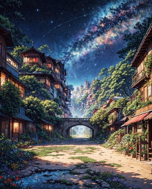 A harmoniously bustling Solardust City, brimming with lush greenery and intricate solar-powered technology. This gouache painting captures the essence of a sustainable metropolis thriving among the stars. The details pop in vivid colors, showcasing the fusion of nature and advanced engineering. Each building is adorned with vibrant murals depicting scenes of unity and progress, adding depth to the utopian landscape. The artistry in this piece is unparalleled, truly transporting viewers to a world where innovation meets environmental harmony, masterpiece,midjourney