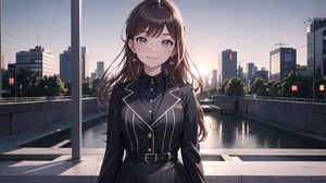 360 view, detailed outfits, complex_bg ,  potrait, cinematic light, 8k, illustration, 1girl,solo,looking at viewer,(glowing eyes:1.5,aura),(closed mouth,smile:1.2), (cowboy shot),outside, landscape, weird atmosphere, (best quality:1.1), (masterpiece:1.2), dramatic light, high quality shadow, beautiful detailed, (high detailed skin, skin details),(wide_landscape,8k), beautiful face, detailed eyes, depth of field,best quality, highres, best shadow, best illumination,(backlighting)
,High detailed , Tokyo city ,lisa imai
