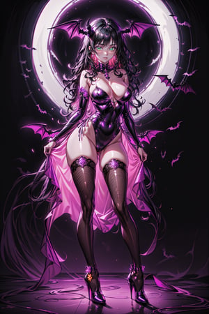 (masterpiece, best quality, high definition, ultra-detailed), (beautiful and aesthetic: 1.2), detailed eyes and face, 1 woman, solo, black hair, long wavy hair, green eyes, female body, female focus, perfect body, full body, halloween, night club, bat costume, high heels shoes, being a bat, bat woman, neon club, neon lights 






























,score_9, score_8_up, score_7_up, source_anime,