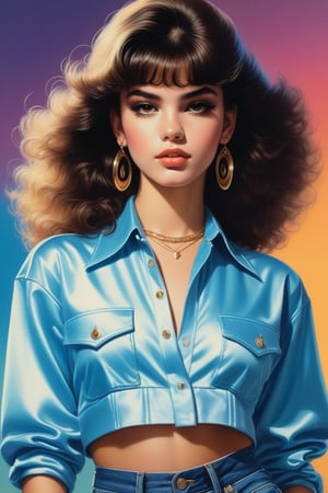 Kooky illustration portrait of 80’s mall teen in retro clothing, reminiscent of Boris Vallejo's techno-goa style album cover art. Perfect Hands