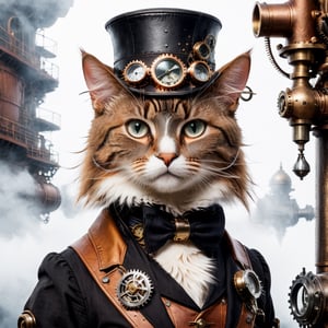 a beautiful high definition crisp portrait of a steampunk cat