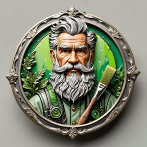 masterpiece, best quality,
BREAK
(FuturEvoLabBadge:1.4), front view, gray background,
BREAK
painter, gray beard, paintbrush,
BREAK
intricate details, highly detailed, soft lighting, green tones