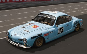 VW Karmann Ghia, World Touring Car Championship, WTCC, Deutsche Tourenwagen Masters, DTM,
(full body:1.3), from bellow, high quality skin texture rendering, curved body, masterpiece, 8k, high resolution, hyperrealism, hyper realistic,  ,StdGBRedmAF