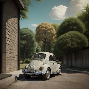 (Top Quality, Masterpiece), Realistic, Ultra High Resolution, Complex Details, Exquisite Details and Texture, Realistic, ((From Side:1.5)), 
Volkswagen Beetle car, Baja Bug, madgod,volkswagen type1, ,pastelbg,Nature