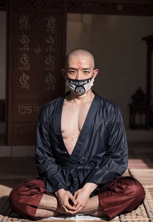 ((The entire skin is completely covered with Sanskrit characters:1.3)), ((full nakid:1.3)), a buddhist monk, ((shaved head:1.3)), 
A monk is a person who leaves home and enters the Buddhist monastery. A person who follows the teachings of Buddhism and practices ascetic practices. 1boy, tattoo