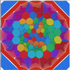 Hexaflake, log _{3}(7), Built by exchanging iteratively each hexagon by a flake of 7 hexagons, Fractal, 
