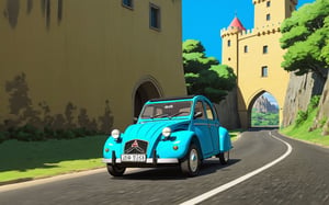 Lupin the 3rd, Lupin and Fujiko driving Citroen 2CV, Castle of Cagliostro, 
(full body:1.0), from bellow, high quality skin texture rendering, curved body, masterpiece, 8k, high resolution, ghibli, ,r0b0cap,StdGBRedmAF