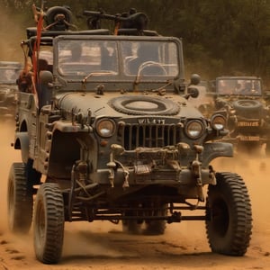 (Top Quality, Masterpiece), Realistic, Ultra High Resolution, Complex Details, Exquisite Details and Texture, Realistic, 
WILLYS JEEP, (Wild Willy:1.2), (wheelie:1.2), ,3d,LandCruiser40,madgod,stop motion