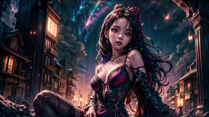 (masterpiece, best quality, ultra-detailed, perfect face)
(beautiful fantasy background), (best quality), (colorful), (seductive),(on a date) , (night city )(neo light ) lingerie,1girl , 30 year old,short dress, multicolored ribbon, ((medium breasts)), , from below,iu,fantasy00d,sohee