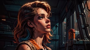 (masterpiece, best quality, ultra-detailed, 8K),, (colorful), (seductive) ,(cinematic)  , dirty, dusty, dark, retro_artstyle,1 girl, female_solo, 30 year old,
,retroartstyle