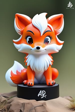 1 cute Nine-tailed fox with ("Ar" logo), best quality, 3d 