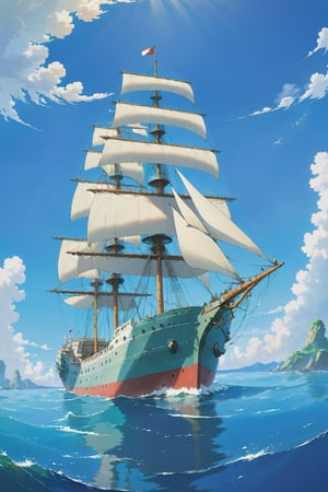 (masterpiece, best quality),from side, sea, ship in the right,Anime,Enhanced All,ghibli