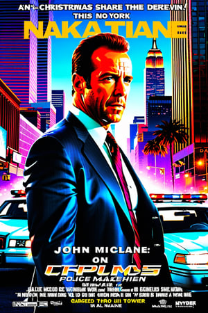On Christmas Eve, New York City Police Department (NYPD) Detective John McClane arrives in Los Angeles, hoping to reconcile with his estranged wife, Holly, at a party held by her employer, the Nakatomi Corporation. He is driven to Nakatomi Plaza by a limo driver, Argyle, who offers to wait for McClane in the garage. While McClane washes himself, the tower is seized by German radical Hans Gruber and his heavily armed team, including Karl and Theo. Everyone in the tower is taken hostage except for McClane, who slips away, and Argyle, who remains oblivious to events.,Movie Poster