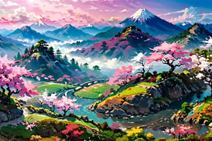 Japanese landscapes with sakura trees, beauty, UHD, 4K, 1080P