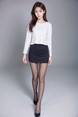 Super long legs, 1 girl, standing, Professional studio, integrated short skirt, t,yuzu,pantyhose,sssr, 1girl