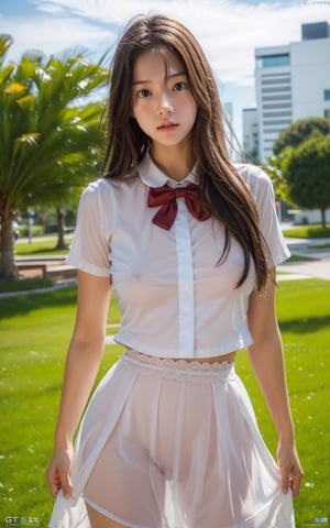 solo,1girl,outdoors,cityscape,standing,ruanyi0342,see-through,school uniform,serafuku,cowboy shot,white skirt,red bow,, (incredibly absurdres, ultra-detailed,CG ,unity ,8k wallpaper),(masterpiece),(realistic),(photorealistic:1.2),(raw photo:1.2), (best quality:1.2), (detailed face :1.4),(beautiful detailed eyes :1.2),(detailed hair),light on face, huge filesize ,cinematic lighting, 1 girl ,sexy,
