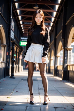 Super long legs, 1 girl, standing,skinny Professional studio, integrated short skirt,pantyhose,sssr, sssr