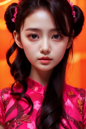 wide shot, (a very beautiful and innocent young girl),(10 years old),lolita style, looking straight at camera, Fantasy clothing, Idol style, Young face, face of a girl about 10 years old, (((hairlong))), photo realism, neon lighting, there is a place for an inscription, ((Smooth face)),blue_IDphoto