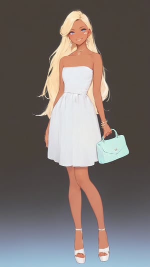 STICKER ON A WHITE BACKGROUND. green holographic silhouette, knee socks.
1girl, solo, long hair, smile, blonde hair, simple background, dress, holding, jewelry, very long hair, full body, pantyhose, earrings, dark skin, bag, high heels, bracelet, dark-skinned female, strapless, black background, handbag, holding bag.
photo shoot, photo_realism.
dynamic view, shadows and dynamic lighting, soft lighting, dynamic view, splitter effect, waifu. Stylish. Cute, hot, shiny. Highly detailed uhd wallpaper, cel digital animation

,neon photography style, K-Eyes, score_9, score_8_up, score_7_up, score_6_up, score_5_up, score_4_up, just describe what you want, tag1, tag2