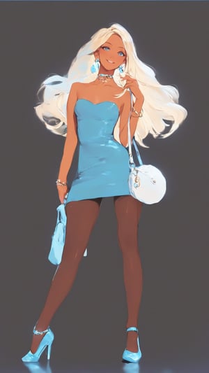 STICKER ON A WHITE BACKGROUND. green holographic silhouette, knee socks.
1girl, solo, long hair, smile, blonde hair, simple background, dress, holding, jewelry, very long hair, full body, pantyhose, earrings, dark skin, bag, high heels, bracelet, dark-skinned female, strapless, black background, handbag, holding bag.
photo shoot, photo_realism.
dynamic view, shadows and dynamic lighting, soft lighting, dynamic view, splitter effect, waifu. Stylish. Cute, hot, shiny. Highly detailed uhd wallpaper, cel digital animation

,neon photography style, K-Eyes, score_9, score_8_up, score_7_up, score_6_up, score_5_up, score_4_up, just describe what you want, tag1, tag2