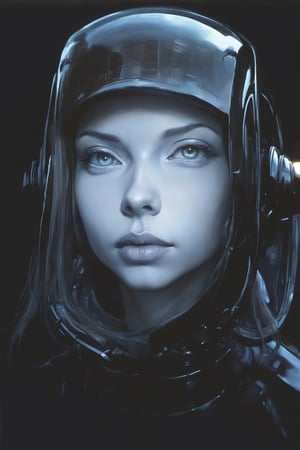 (1girl) beautiful eyes, high detail, ((clear face)), light falls on her face, art by Masamune Shirow, art by J.C. Leyendecker, {{front facing}}},  {{{facing the viewer}}}, a masterpiece, stunning beauty, hyper-realistic oil painting, vibrant colors, a xenomorph, dark chiarascuro lighting, a telephoto shot, 1000mm lens, f2,8, ,digital artwork by Beksinski, beautiful girl in space helmet with see through visor, Gopn1k, DonMD4rk3lv3sXL, beyond_the_black_rainbow, K-Eyes
