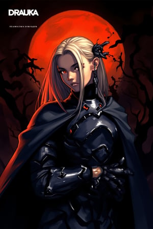 score_9, score_8_up, score_7_up, score_6_up, score_5_up,4dv3ntur3t1m3, adventure time,, black pupils, solo, Vampire with blonde hair and crimson eyes, fangs tipped with red, vampire armor with a cape, night and crimson moon,

The word "DRAUKA" is written in a bold font at the top left of the image
ct-pop2,cyberpunk